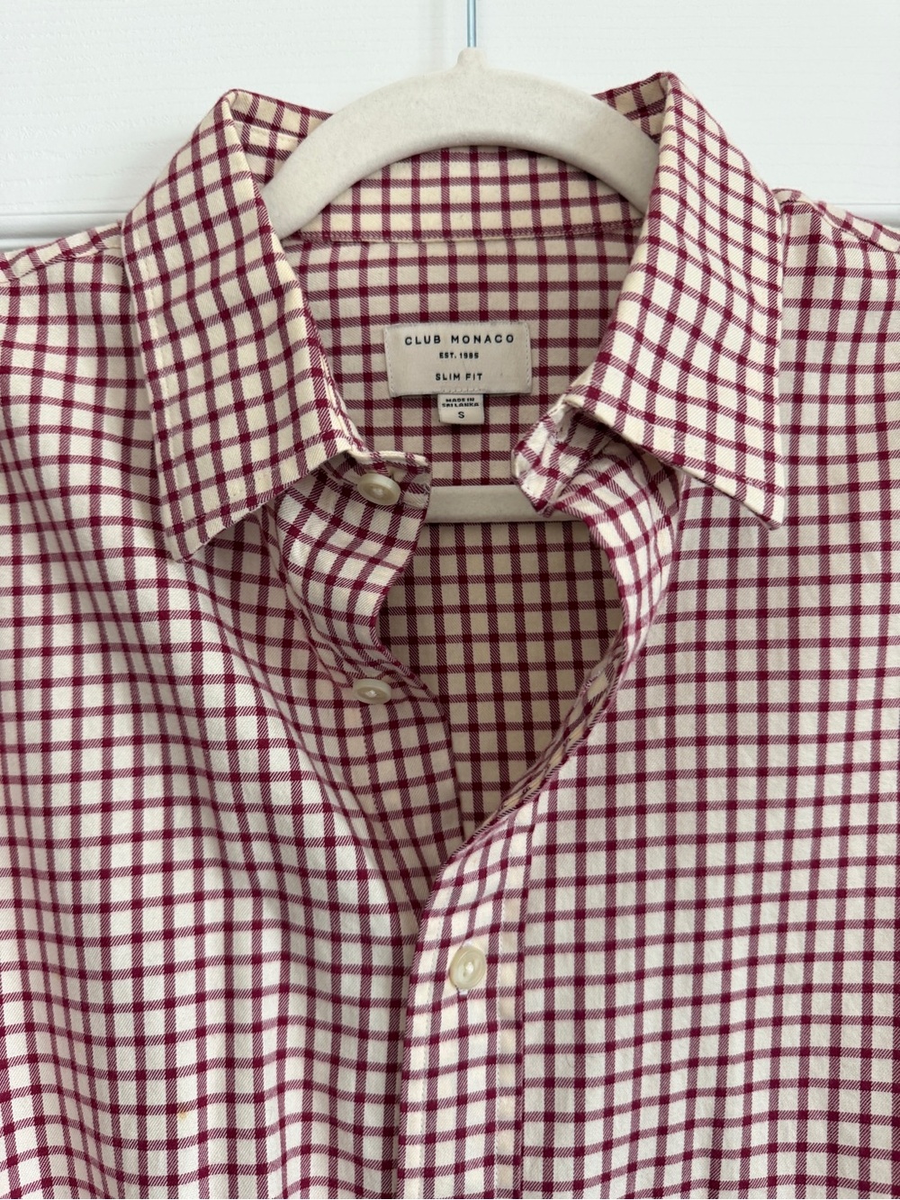 Club Monaco Cream and Burgundy Check Button-Down Shirt